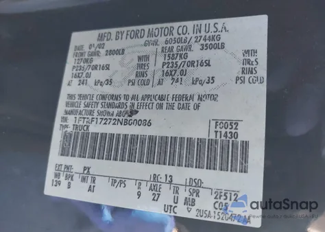 2002 Ford F-150 Xl/Xlt from USA, damaged, VIN 1FTRF17272NB00086